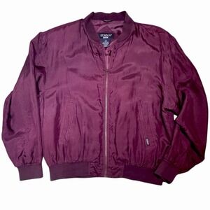 Summa Silk Bomber Jacket Burgundy Full Zip Lightweight 100% Silk Vintage Mens M